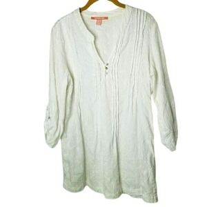 Marina Luna Embroidered Tunic Top Womens White Long Sleeve Casual Cottagecore‎ M